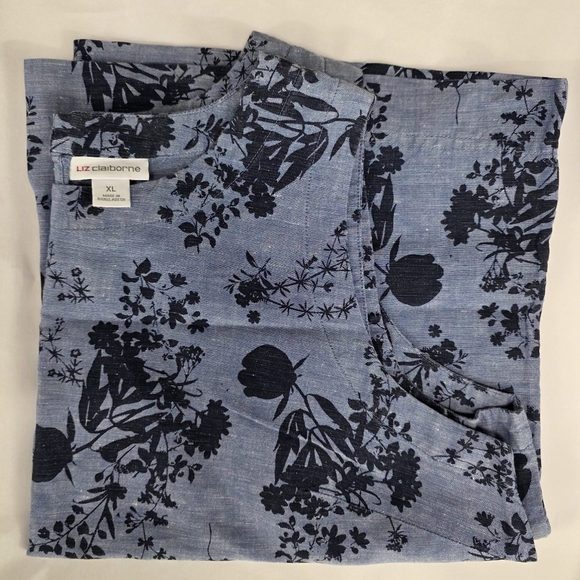 Liz Claiborne Blue Floral Linen / Cotton Blend Sleevless Tank Size XL - Picture 1 of 10